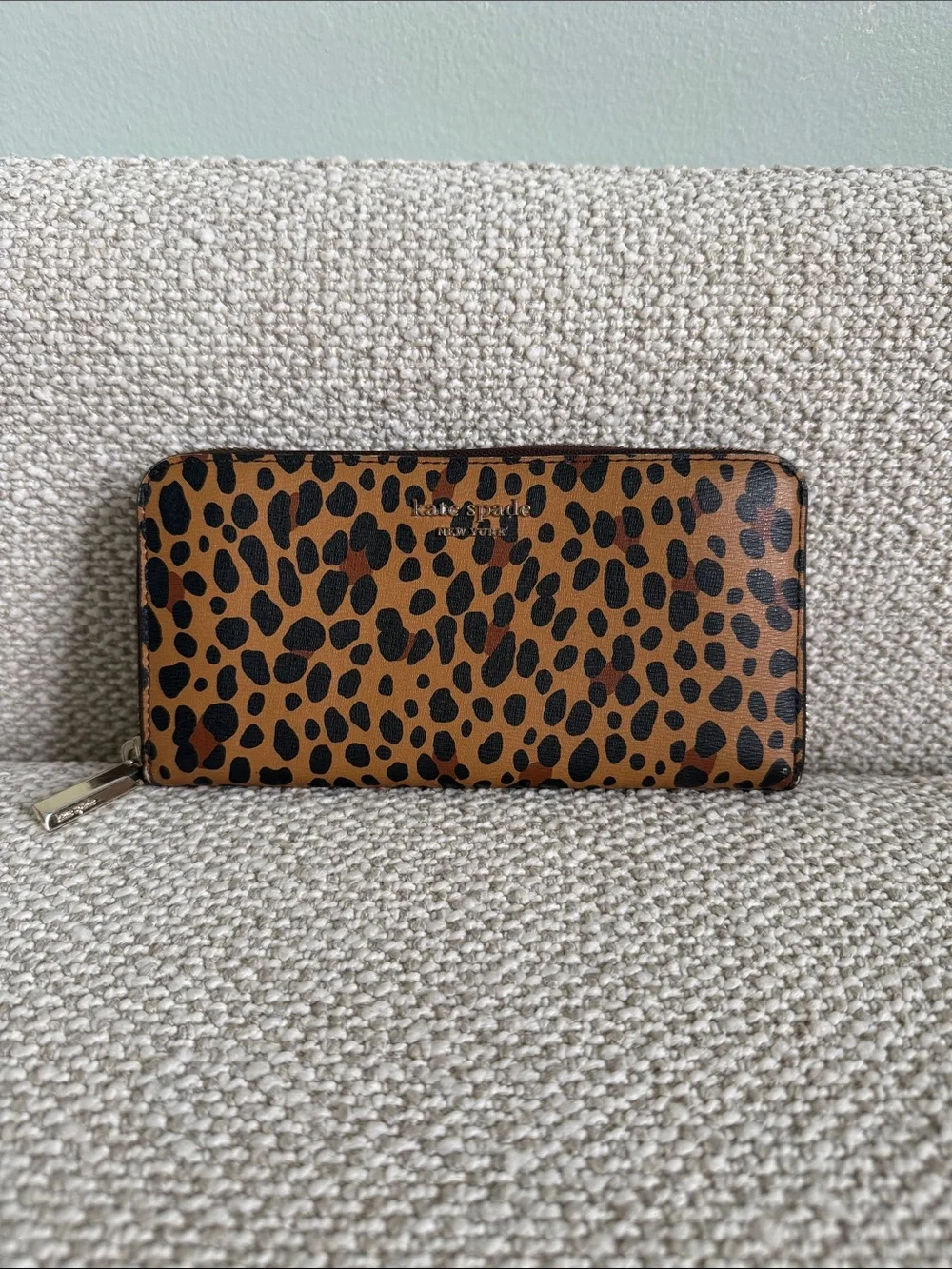 kate spade Leopard Print Zip-Around Wallet in Brown & Black